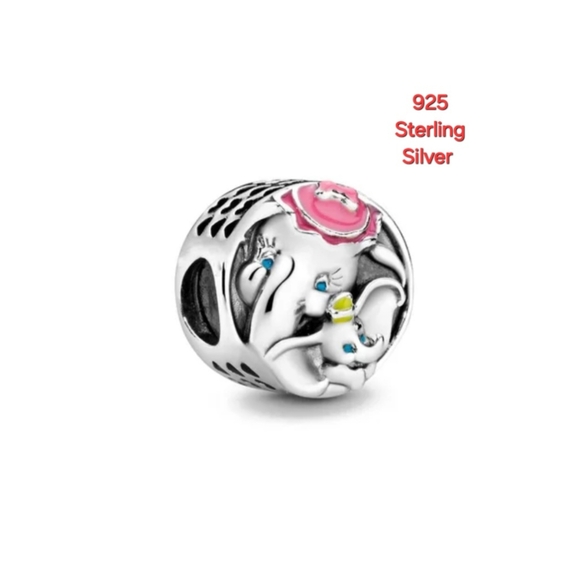 🎆LINX DISCOUNTINUED Disney Baby Dumbo Mama Elephant Silver Bracelet Charm - Picture 1 of 6